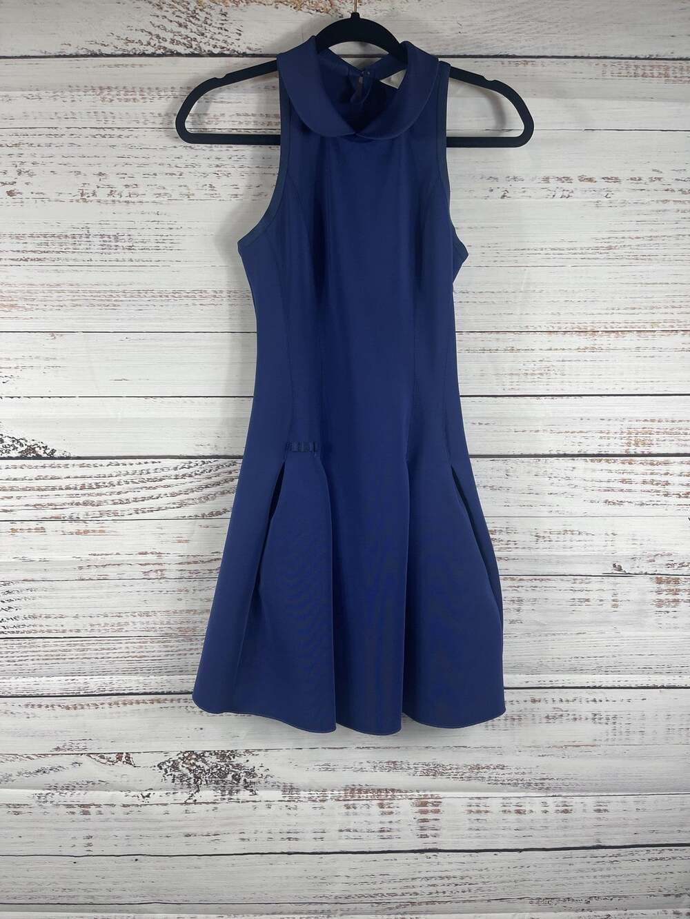 Hedge Dress Women's Size Small Blue Collared Fit Flare Sleeveless Pockets Mini